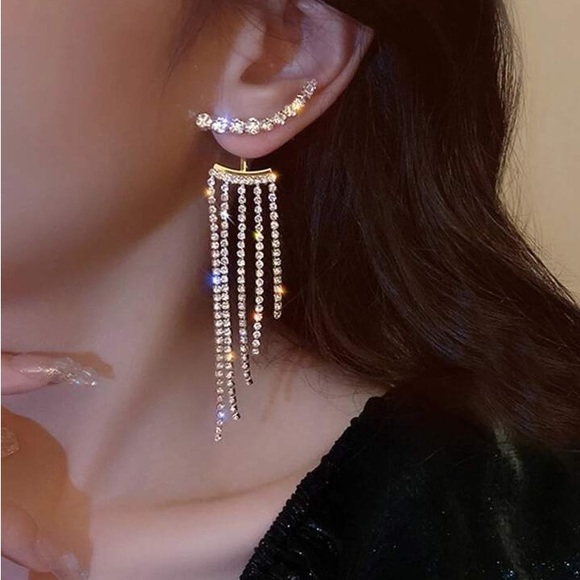 NEW! Rhinestone tassel drop earrings silver - Picture 3 of 4
